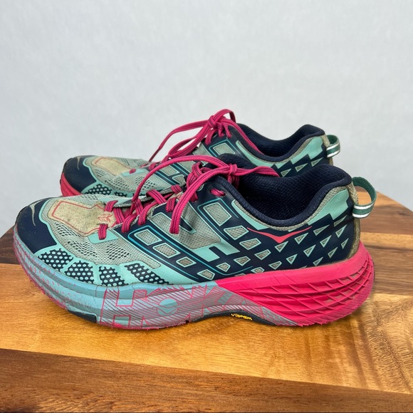 Hoka One One Speedgoat Pink Blue Women's Lace Up Athletic Shoes Size 9.5 - Picture 3 of 12